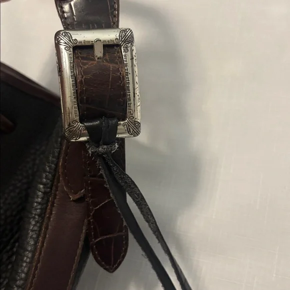 VTG Brighton Black & Brown silver Bucket Bag Crocodile print pebbled leather 90s - Picture 9 of 15